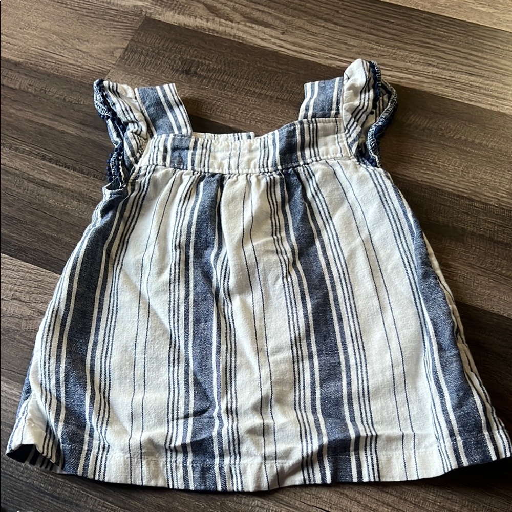 Carter's Blue and White Striped Blouse with Flutter Sleeves